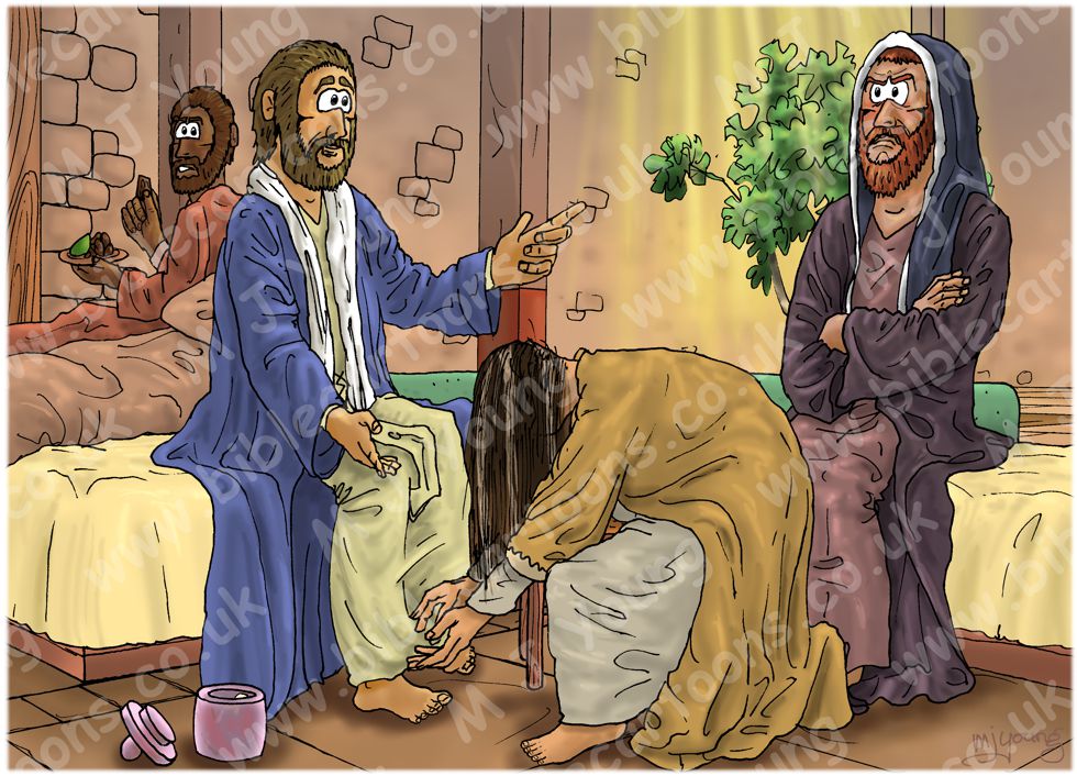 Luke 07 - Jesus anointed by sinful woman - Scene 03 - Loving much