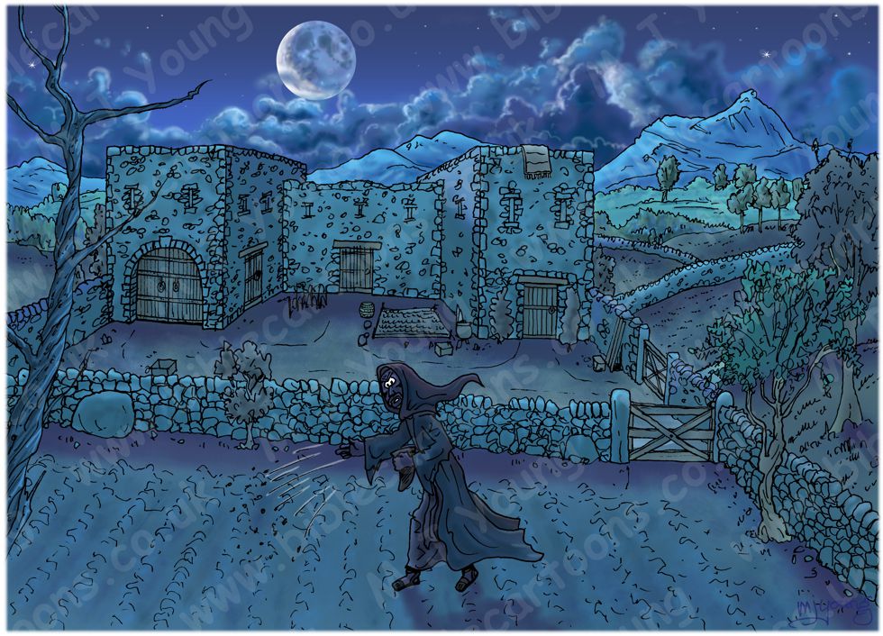 Matthew 13 - Parable of the weeds - Scene 02 - Enemy planting weed seeds