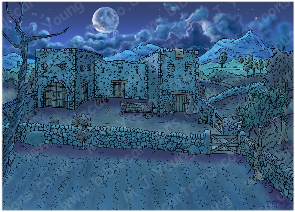 Matthew 13 - Parable of the weeds - Scene 02 - Enemy planting weed seeds - Background