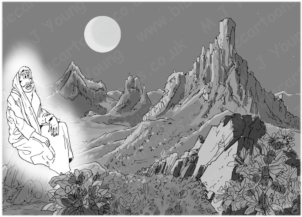 Genesis 02 - The first 7 days - Scene 10 - The First Sabbath (Night version) 980x706px greyscale