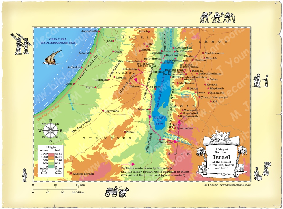 Map of Southern Israel at the time of Elimelech, Naomi and Ruth