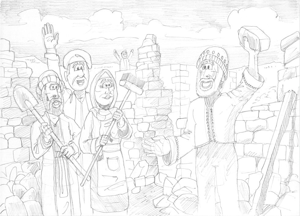 Nehemiah 02 - Nehemiah inspects Jerusalem's walls - Scene 05 - Plans revealed 980x706px greyscale - PENCIL