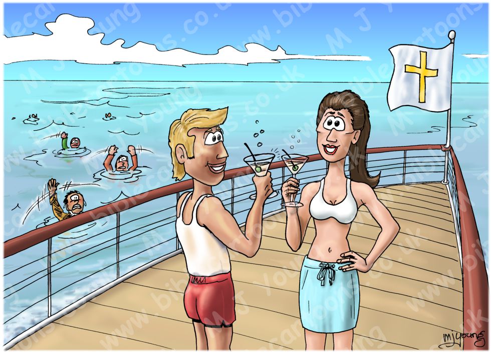 Cruise ship or rescue boat 01 - Liner | Bible Cartoons