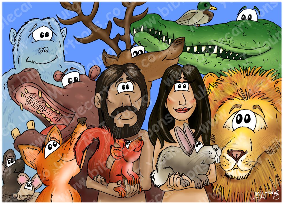 Adam, Eve and animals | Bible Cartoons