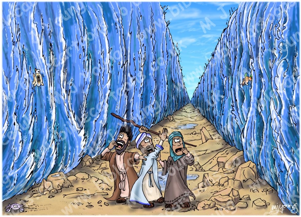 Exodus 14 - Parting of the Red Sea - Scene 10 - Walking through (Version  01) | Bible Cartoons