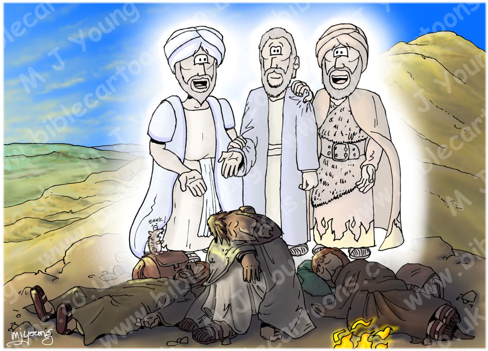 Bible Cartoons: Luke 09 - The Transfiguration - Scene 03 - Jesus, Moses ...