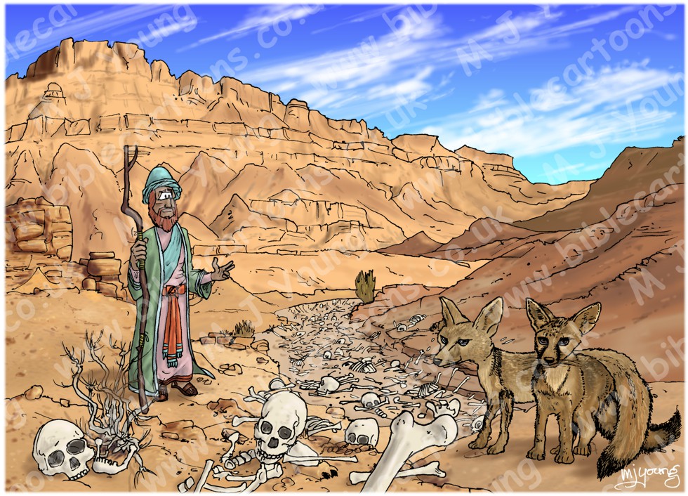 Ezekiel 37 - Valley of bones - Scene 01 - Dry bones | Bible Cartoons