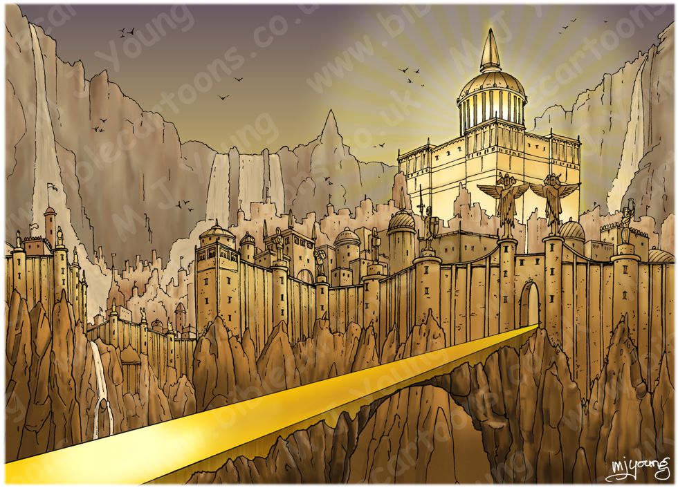 Revelation 21 - New Jerusalem - Scene 06 - City & gates  (Gold sky) - Background 980x706px col.jpg