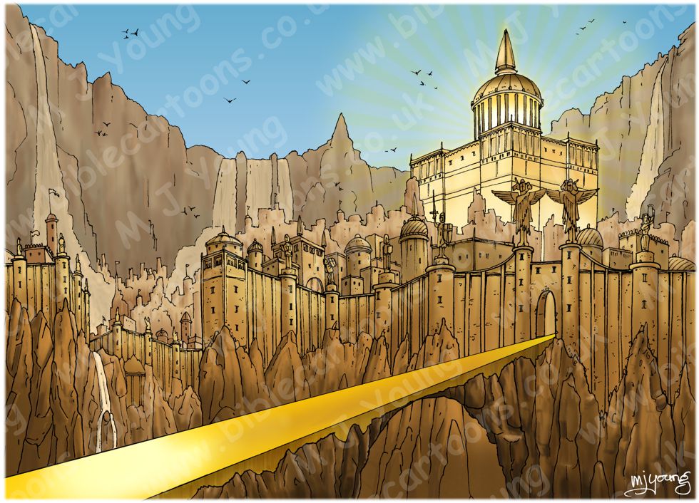 Revelation 21 - New Jerusalem - Scene 06 - City & gates  (Blue sky) - Background 980x706px col.jpg