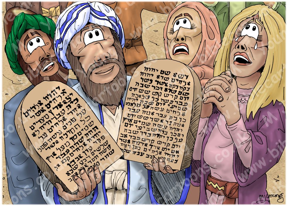 Exodus 32 - Gold calf - Scene 05 - Stone tablets (Hebrew)
