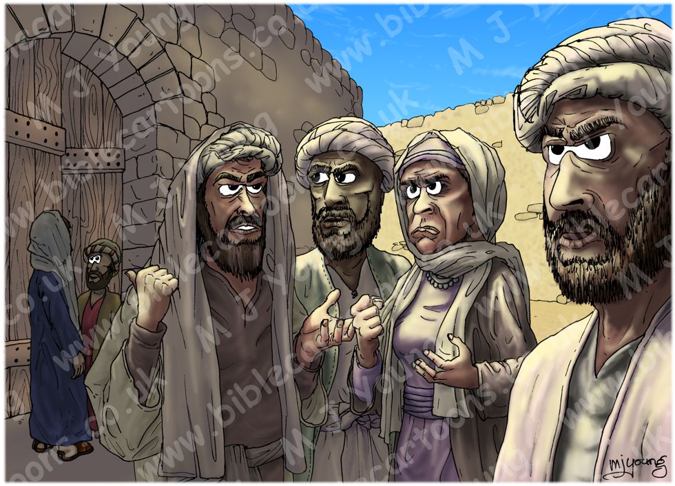 Luke 19 - Zacchaeus the tax collector - Scene 06 - Grumblers (Sunlight version) 980x706px col